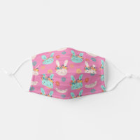 Cute Easter Bunny Rabbit with Flower Crown Pink Adult Cloth Face Mask