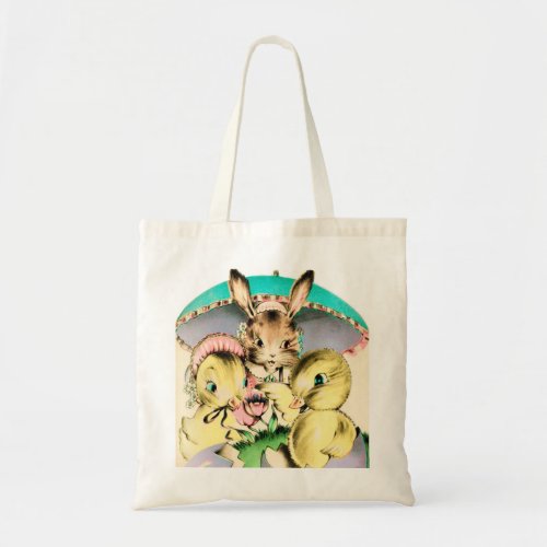 cute Easter bunny retro vintage chicks egg hunt Tote Bag