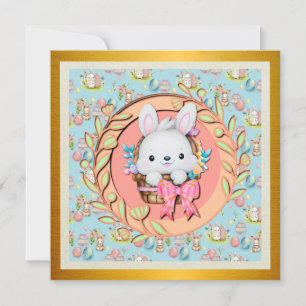 Cute Easter Bunny Sitting in The Basket Invitation