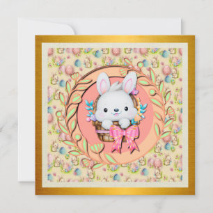 Cute Easter Bunny Sitting in The Basket Invitation