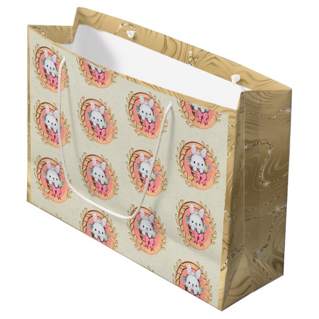 Cute Easter Bunny Sitting in The Basket Large Gift Bag (Front Angled)