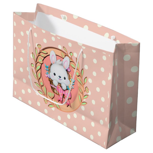 Cute Easter Bunny Sitting in The Basket Large Gift Bag (Front Angled)
