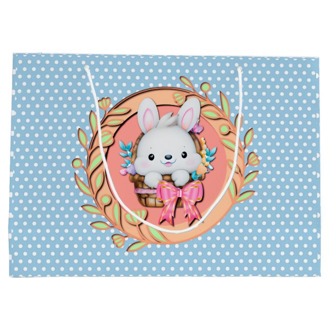 Cute Easter Bunny Sitting in The Basket Large Gift Bag (Back)