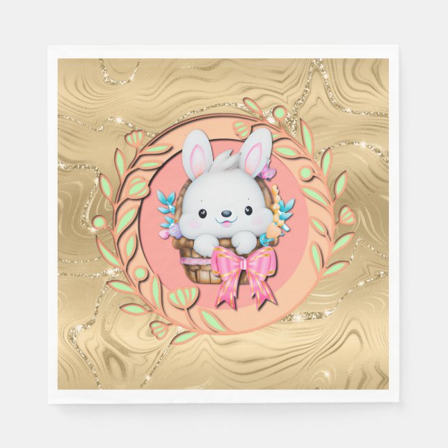 Cute Easter Bunny Sitting in The Basket Napkins (Front)