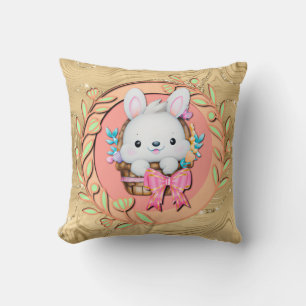 Cute Easter Bunny Sitting in The Basket Throw Pillow