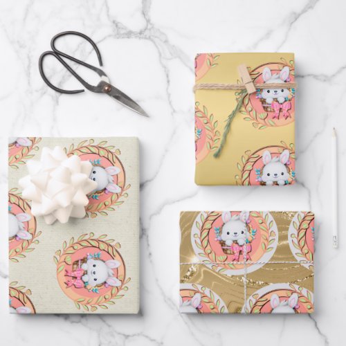 Cute Easter Bunny Sitting in The Basket Wrapping Paper Sheets