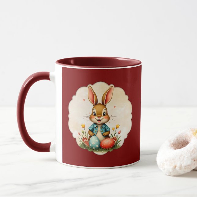 Cute Easter Bunny – Soft Frame - caneca Mug (With Donut)