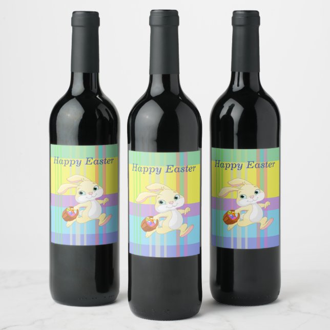 Cute Easter Bunny,Spring Colors,Holiday Wine Label (Bottles)