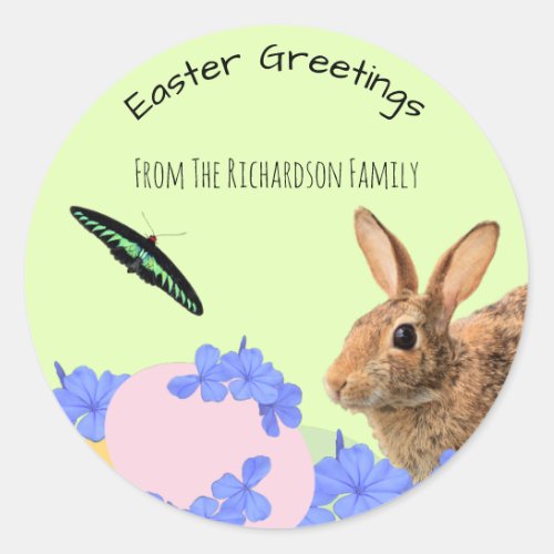 Cute Easter Bunny Spring Floral Party Favors Classic Round Sticker
