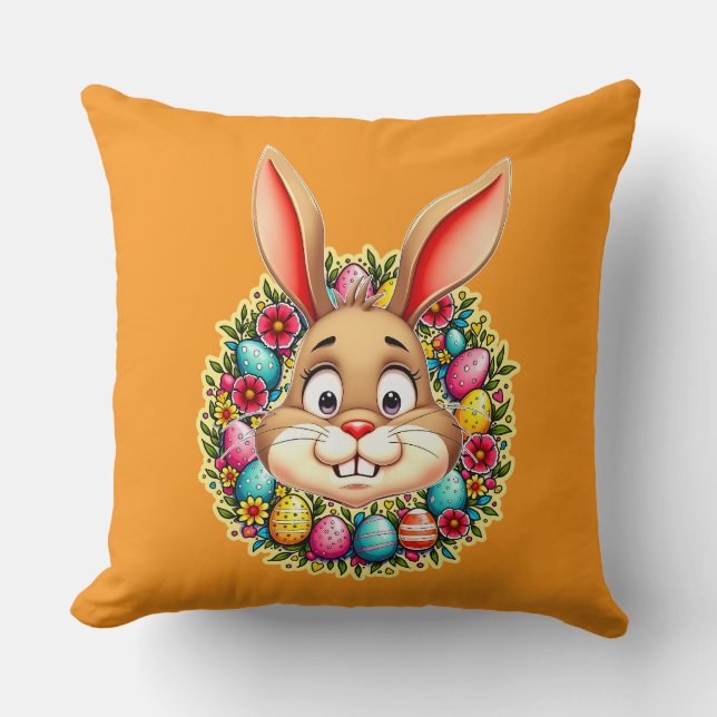 Cute Easter Bunny – Spring Flowers almofada Throw Pillow (Front)