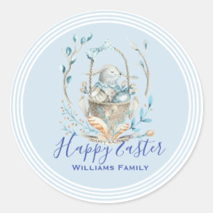 Cute Easter Bunny & Spring Flowers Basket Classic Round Sticker