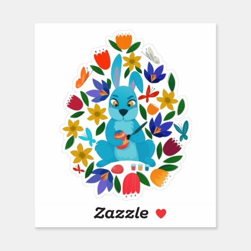 Cute Easter bunny spring flowers Sticker