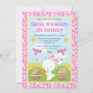 Cute Easter Bunny Spring Kids Birthday Invitation