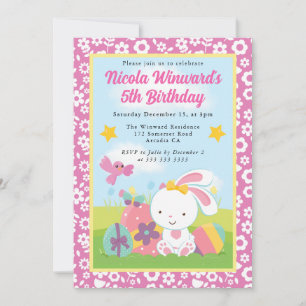 Cute Easter Bunny Spring Kids Birthday Invitation