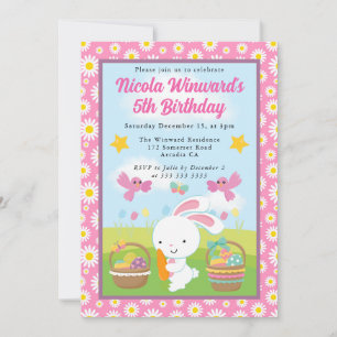 Cute Easter Bunny Spring Kids Birthday Invitation