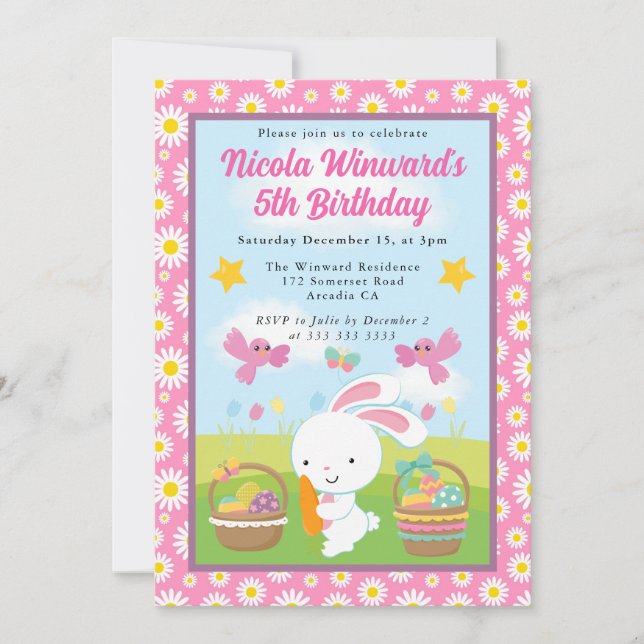Cute Easter Bunny Spring Kids Birthday  Invitation (Front)