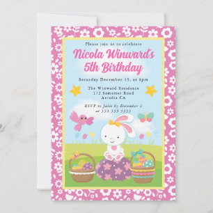 Cute Easter Bunny Spring Kids Birthday Invitation