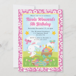 Cute Easter Bunny Spring Kids Birthday  Invitation