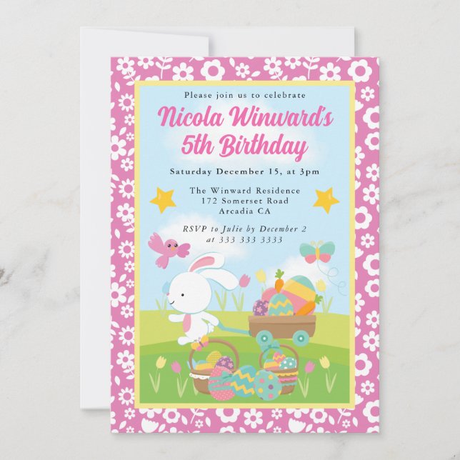 Cute Easter Bunny Spring Kids Birthday  Invitation (Front)