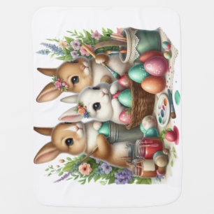 Cute, Easter Bunny/Spring paint party Baby Blanket