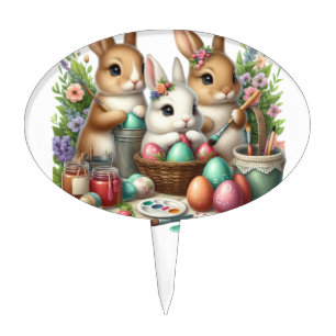Cute, Easter Bunny/Spring paint party Cake Topper