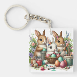Cute, Easter Bunny/Spring paint party Keychain