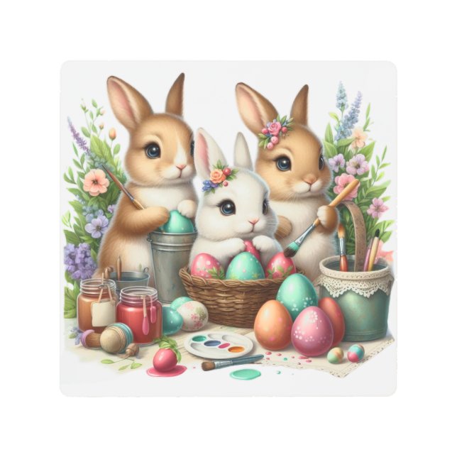 Cute, Easter Bunny/Spring paint party Metal Print (Front)