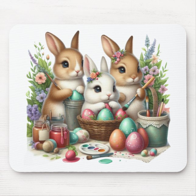 Cute, Easter Bunny/Spring paint party Mouse Pad (Front)