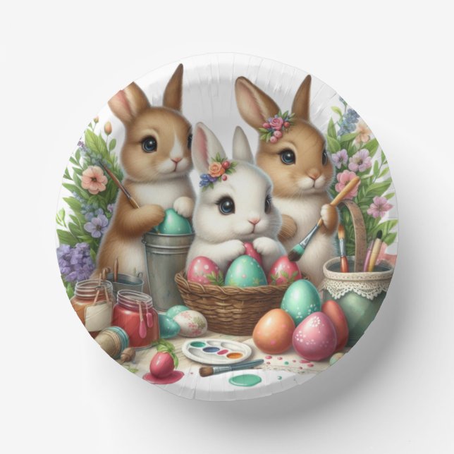 Cute, Easter Bunny/Spring paint party Paper Bowls (Front)