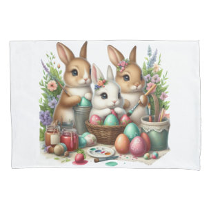 Cute, Easter Bunny/Spring paint party Pillow Case