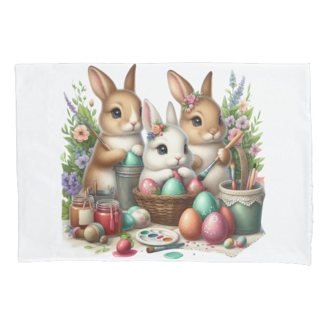 Cute, Easter Bunny/Spring paint party Pillow Case (Front)