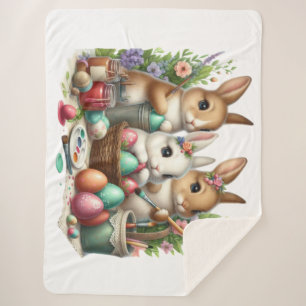 Cute, Easter Bunny/Spring paint party Sherpa Blanket