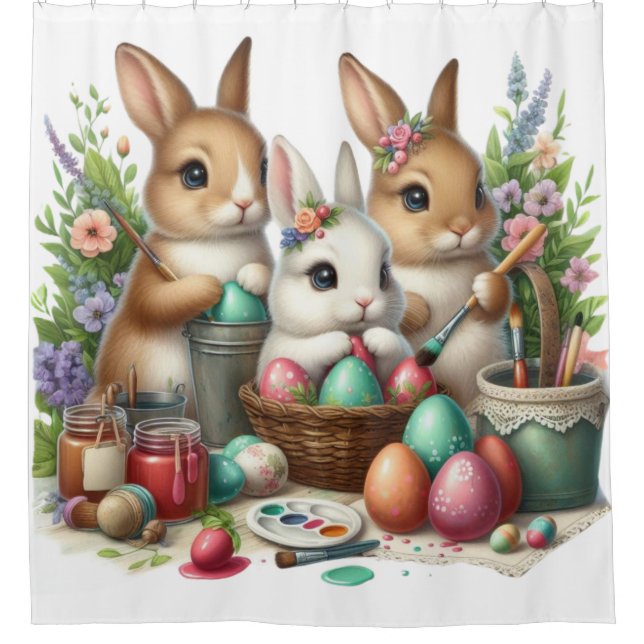 Cute, Easter Bunny/Spring paint party Shower Curtain (Front)