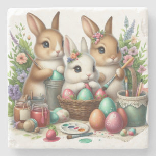Cute, Easter Bunny/Spring paint party Stone Coaster