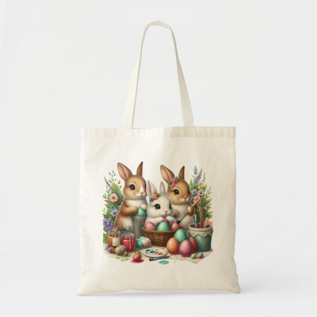 Cute, Easter Bunny/Spring paint party Tote Bag (Front)