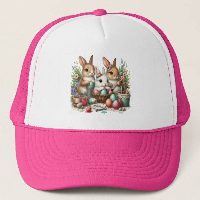 Cute, Easter Bunny/Spring paint party Trucker Hat (Front)