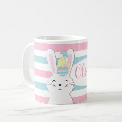 Cute Easter bunny striped background Coffee Mug