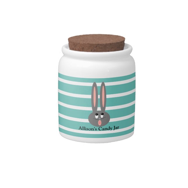 Cute Easter Bunny Striped Personalized Candy Jar (Front)