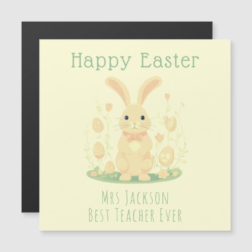 Cute Easter Bunny Teacher Yellow Magnetic Card