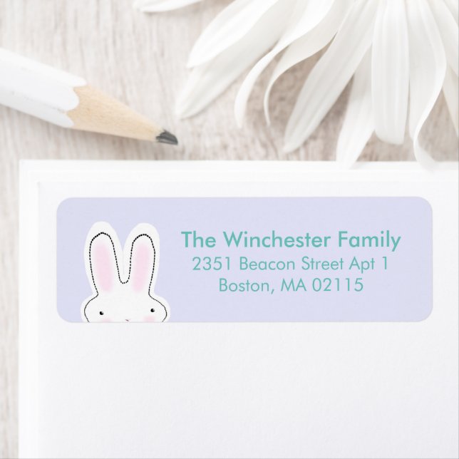 Cute Easter bunny teal lavender fun address Label (Insitu)
