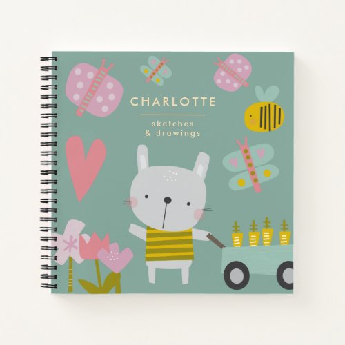 Cute Easter Bunny Teal Personalized Sketchbook Notebook