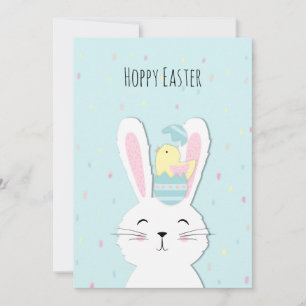 Cute Easter bunny turquoise background Holiday Card