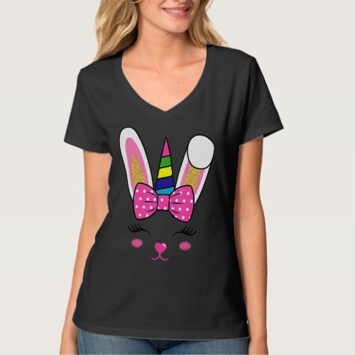 Cute Easter Bunny Unicorn Face Bunnicorn For Women T_Shirt