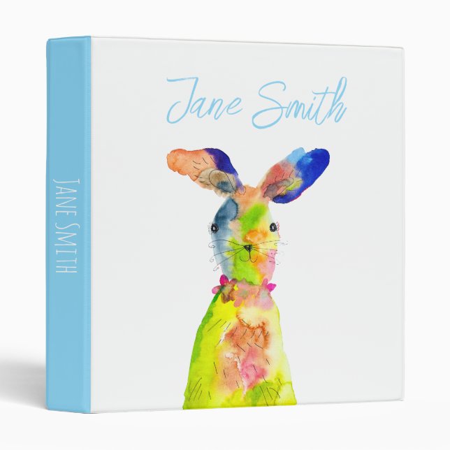 Cute Easter bunny watercolor art 3 Ring Binder (Front/Spine)