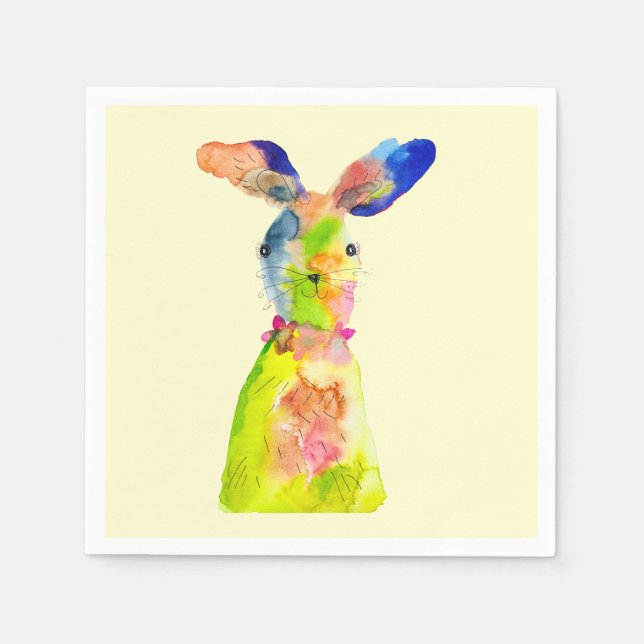 Cute Easter bunny watercolor art Napkins (Front)