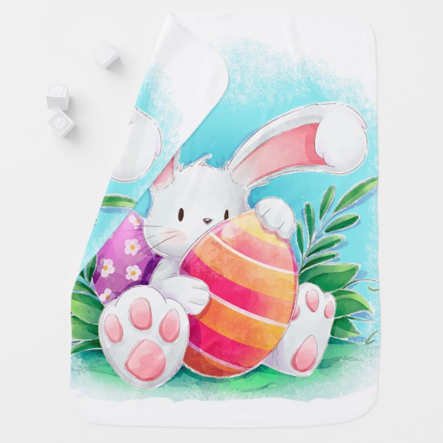 Cute Easter Bunny Watercolor | Baby Blanket (In Situ)