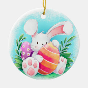 Cute Easter Bunny Watercolor   Ceramic Ornament