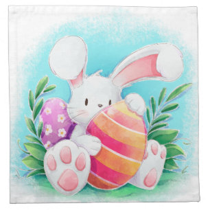 Cute Easter Bunny Watercolor Cloth Napkin