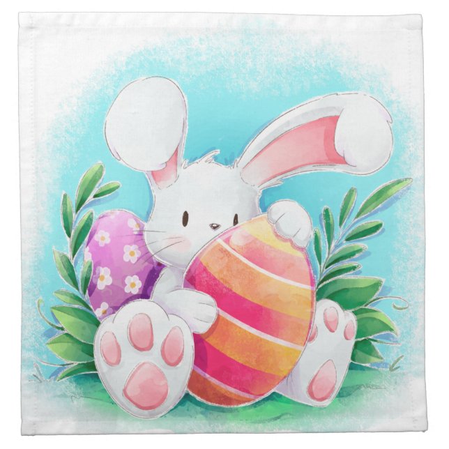 Cute Easter Bunny Watercolor | Cloth Napkin (Front)