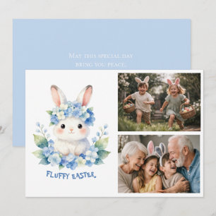 Cute Easter Bunny Watercolor Hydrangea 2 Photo Holiday Card